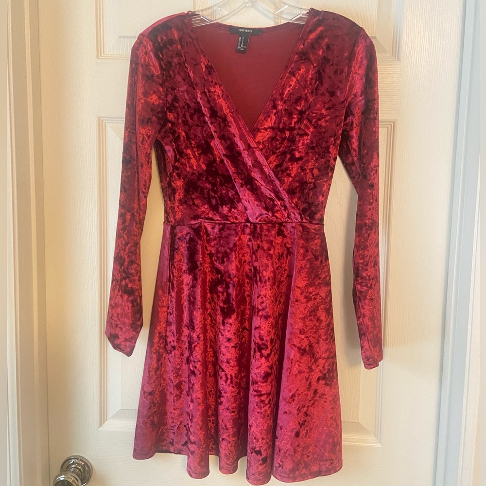 Wine crushed velvet dress